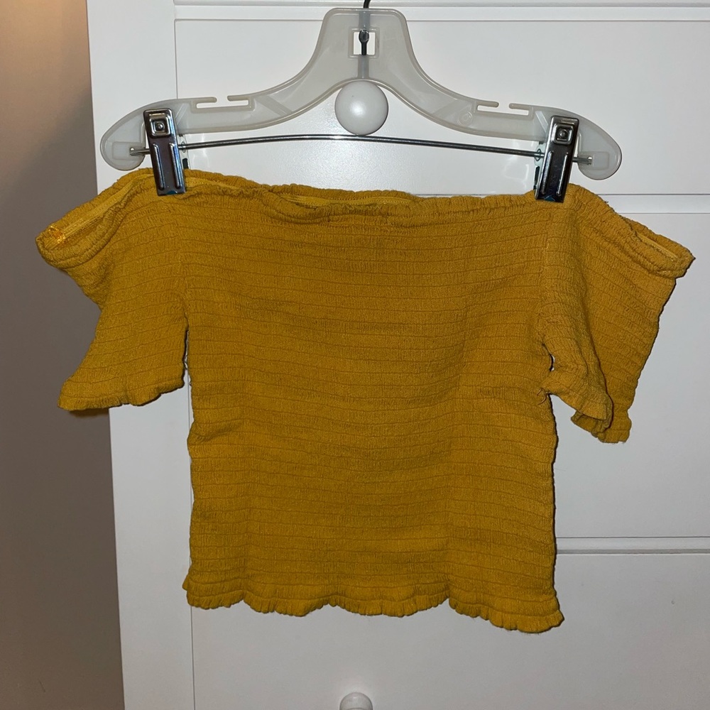 Mustard Yellow Off-the-Shoulder Crop Top